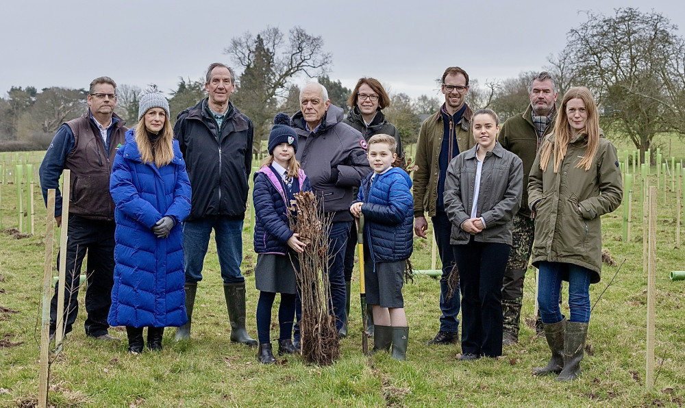 Pictured (l-r) are, Back row: Robin Brett,(Carbon Forestry) Tim Porte (Newtown Linford Parish Council) Nick Rushton (Chair of Bradgate Park Trust) Louise Driver (Director of Operations, The National Forest Company) James Dymond (Director of Bradgate Park Trust) Matt Smith (Head Ranger at Bradgate Park Trust)  Front row: Hannah Shaw (Newtown Linford Parish Council clerk) and her children Amy Chambers (Bradgate Park Trust Grants & Fundraising Manager) Liz Sharkey (Sharkey Forestry (scheme designer)