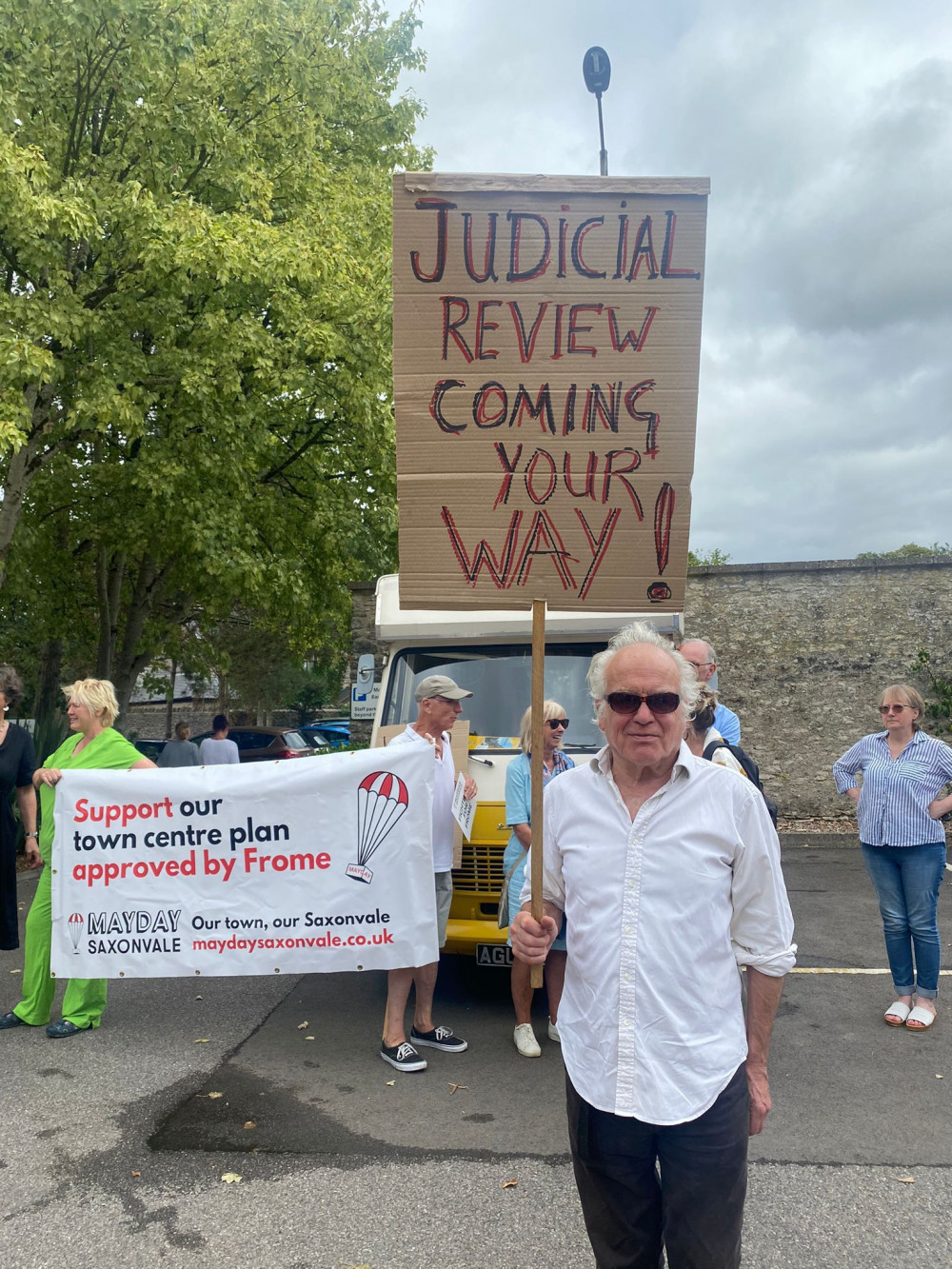 Mayday Saxonvale Campaigners Protesting Outside Mendip District Council'S Headquarters In Shepton Mallet Credit : Mayday Saxonvale 