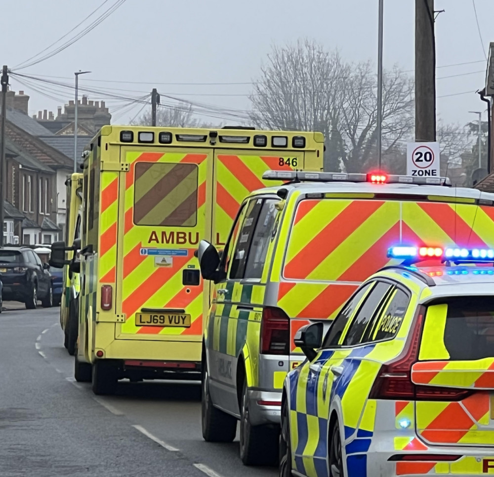 Ambulances and the police are currently assisting with an incident in Bearton Road, Hitchin. PICTURE: Ambulances and police assist at a 'medical episode' in Hitchin. CREDIT: @HitchinNubNews 