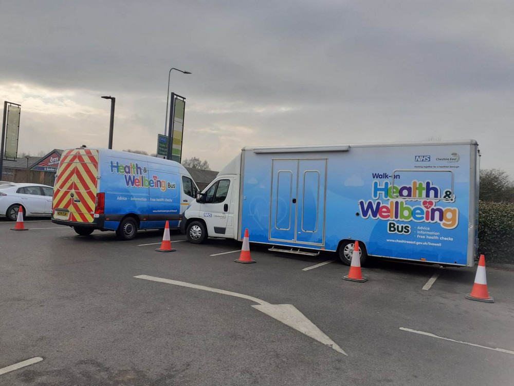 The Health & Wellbeing bus was outside Waitrose in Sandbach today (Tuesday). 