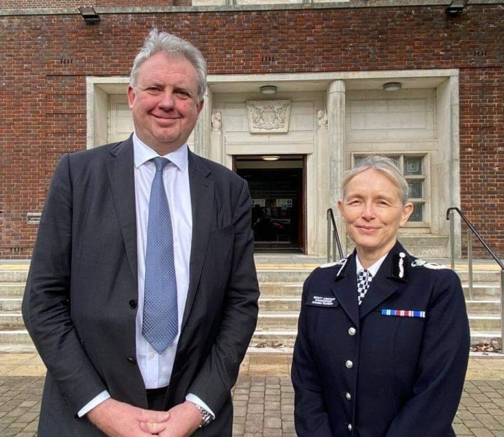 Dorset Police and Crime Commissioner David Sidwick with new Chief Constable Amanda Pearson