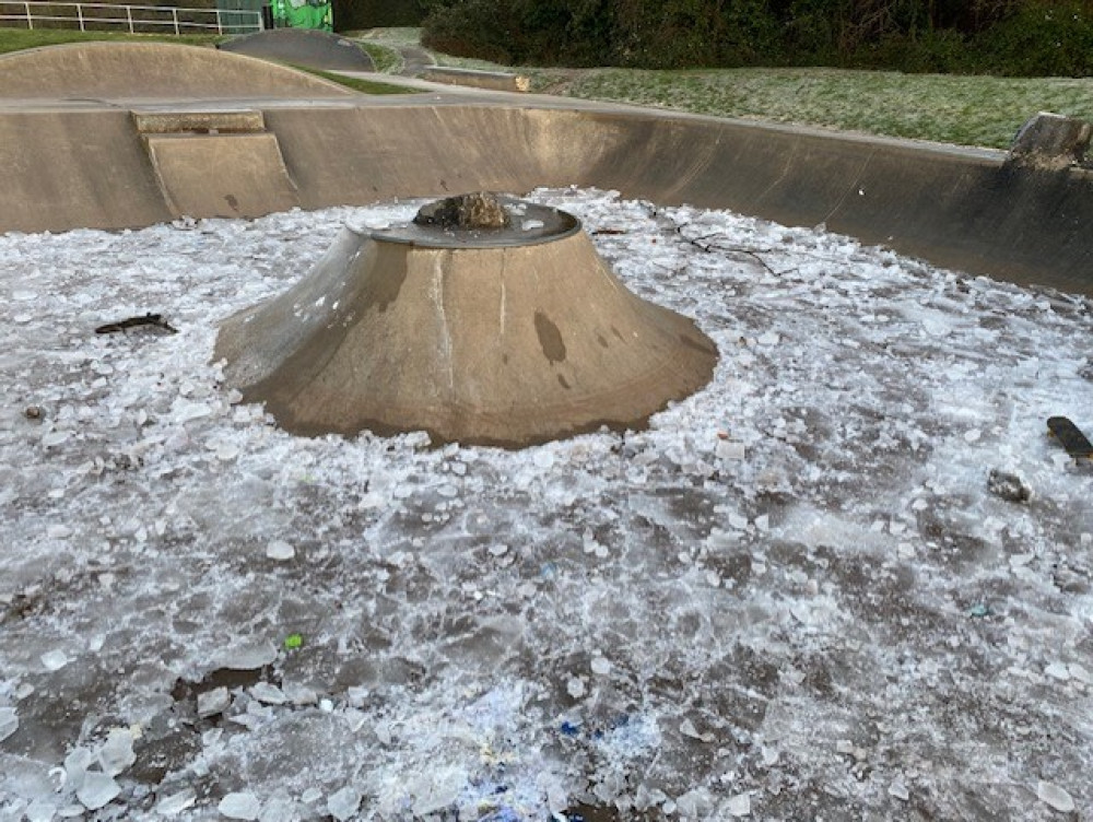 During the super cold snap, Midsomer skate park was iced up