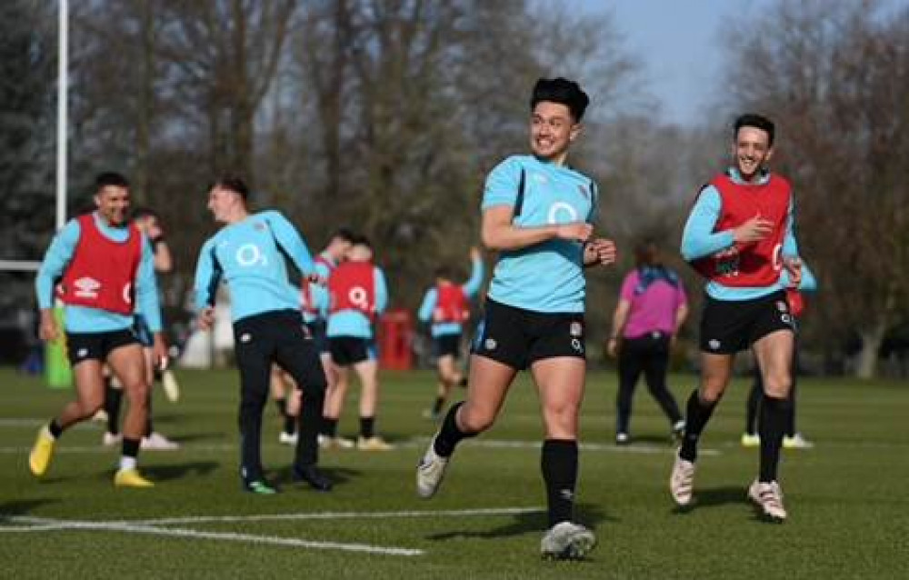 Smiles on their faces -  Quins fly half Marcus Smith and, right, Alex Mitchell of Northampton Saints (Credit: RFU)