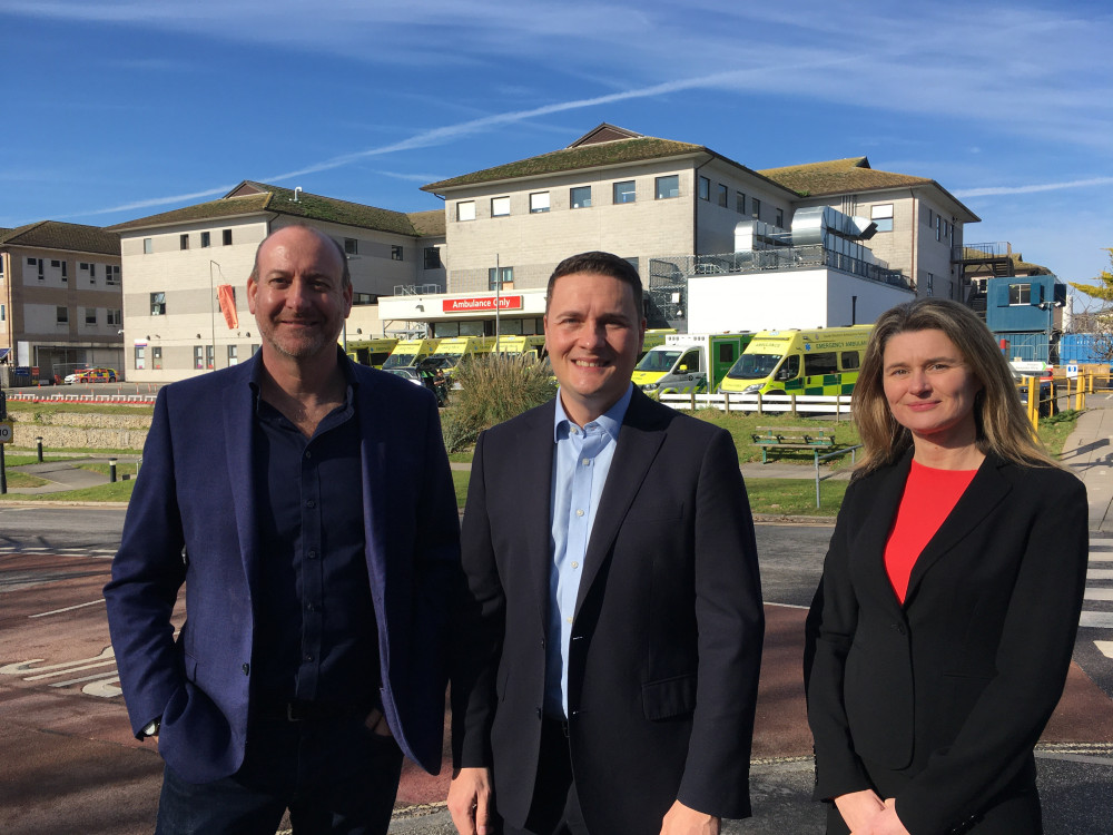 Shadow health secretary Wes Streeting on visit to Royal Cornwall Hospital in Truro with Labour Parliamentary candidates Perran Moon and Jayne Kirkham (Image: Richard Whitehouse) 