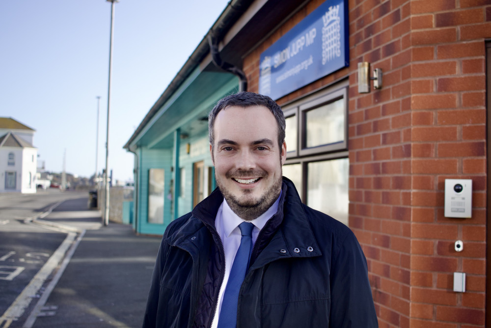 Simon Jupp MP outside his constituency office in Exmouth (Nub News/ Will Goddard)