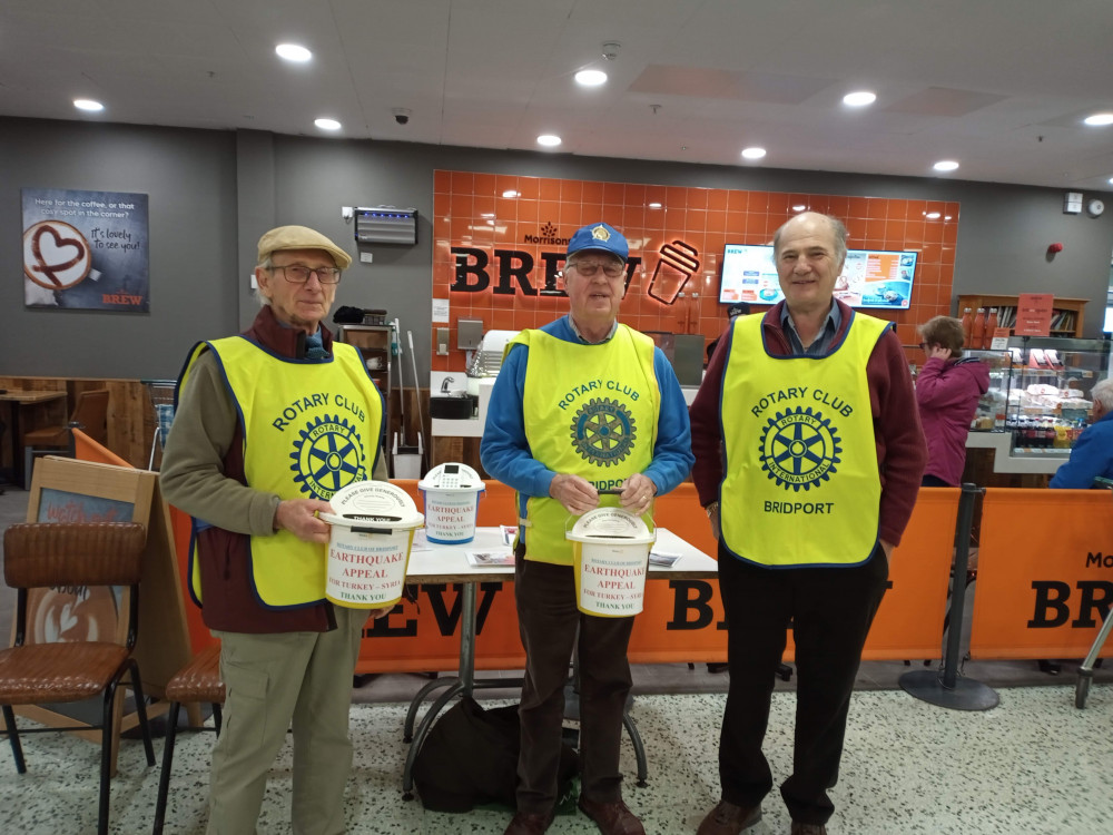 Bridport Rotary Club president Colin Bowditch with fellow members David Weston and Martin Cox