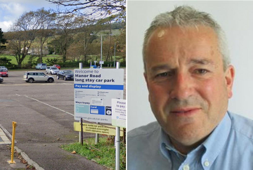 L: Manor Road long stay car park (Google Maps). R: Cllr Philip Skinner (EDDC)