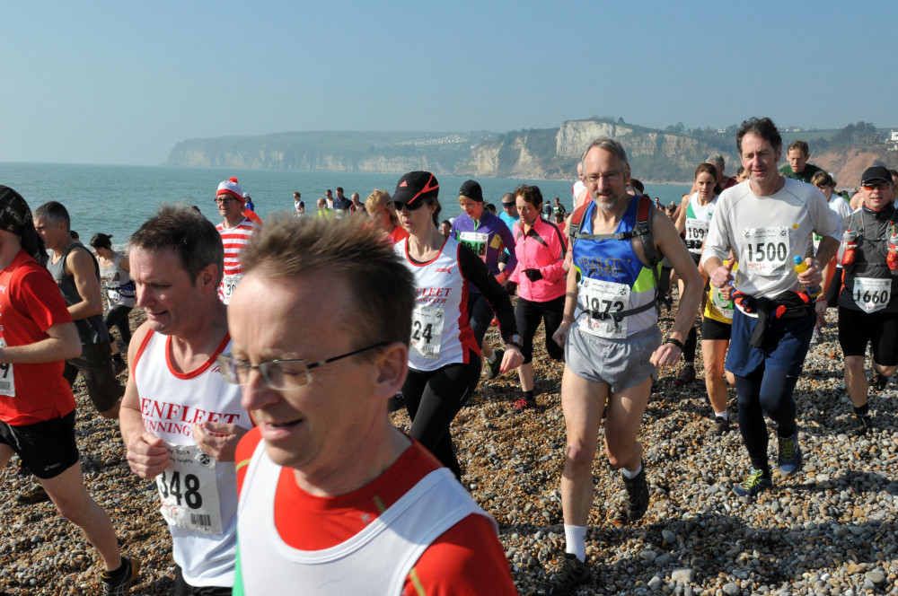 The gruelling multi-terrain course includes a run along Seaton's pebble beach