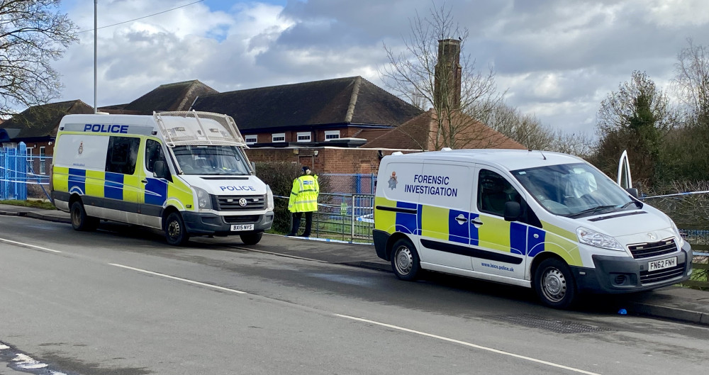 Police at the scene of the incident in Hugglescote on Friday. Photo: Coalville Nub News