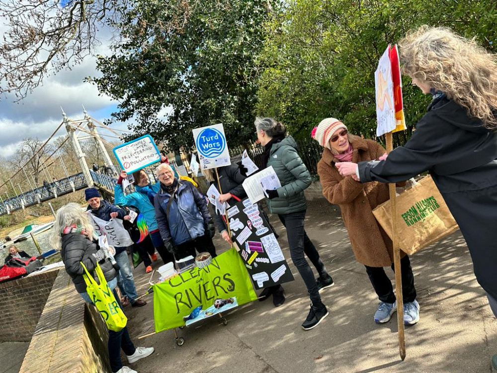 The popular local swimming group, Teddington Bluetits, targeted Thames Water for a second time with a protest at Teddington Lock over the weekend (Image supplied)