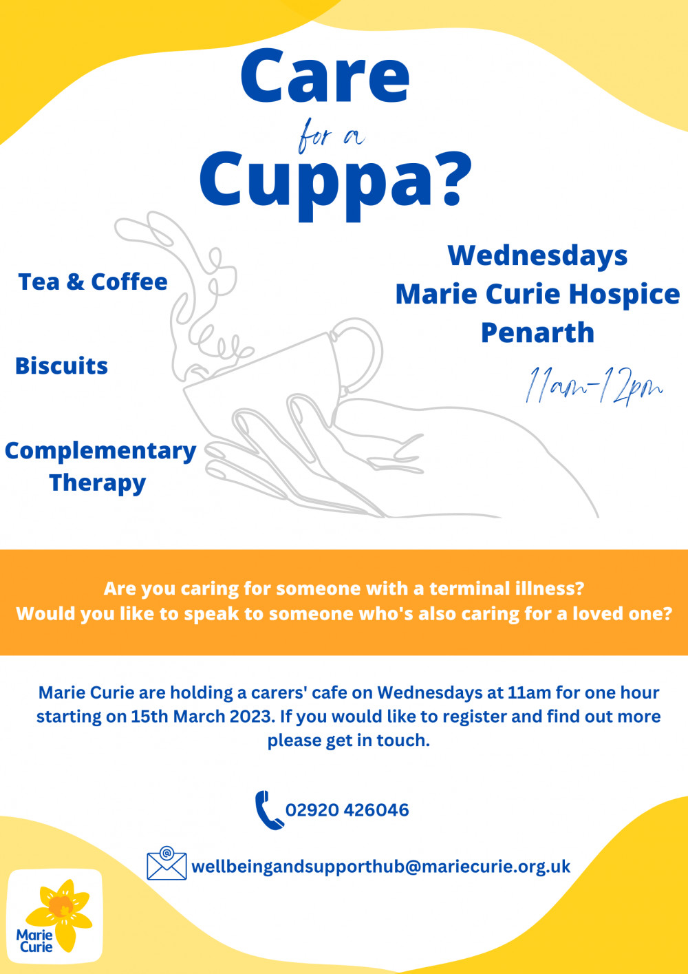 Help on hand: An opportunity to get together at Marie Curie Hospice in Penarth.