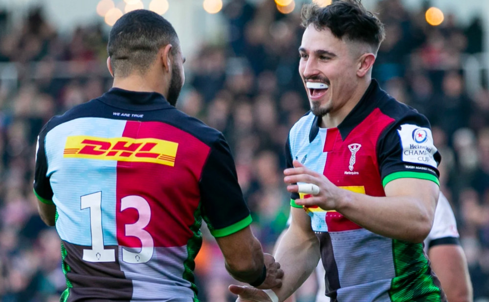 Murley and Marchant embrace who will be available for this weekend's Big Game 14 (Credit: Harlequins)