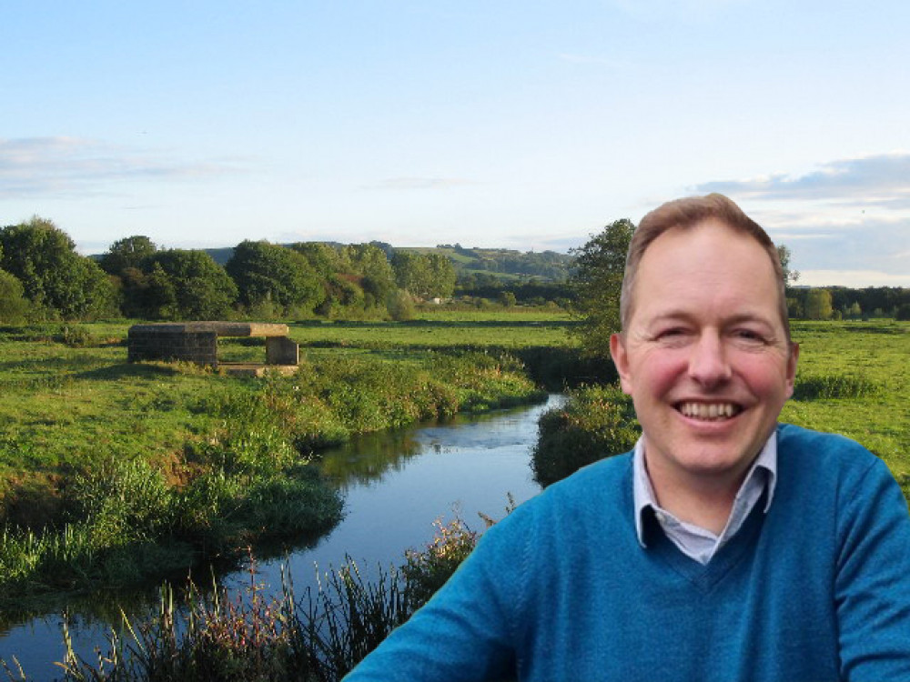 The River Axe (photo credit: Phil Williams) with Richard Foord MP inset