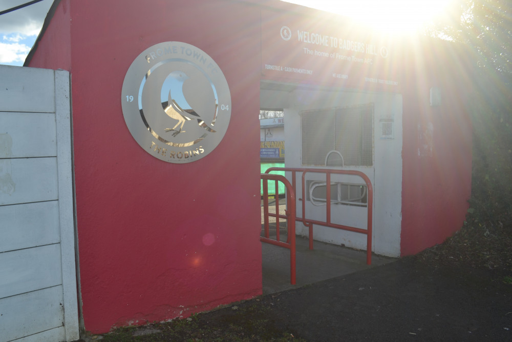Shedding light on the club : Frome Town FC entrance last week when Frome Nub News watched the ladies play out in the semi final Shedding light on the club : Frome Town FC entrance last week when Frome Nub News watched the ladies play out in the semi final