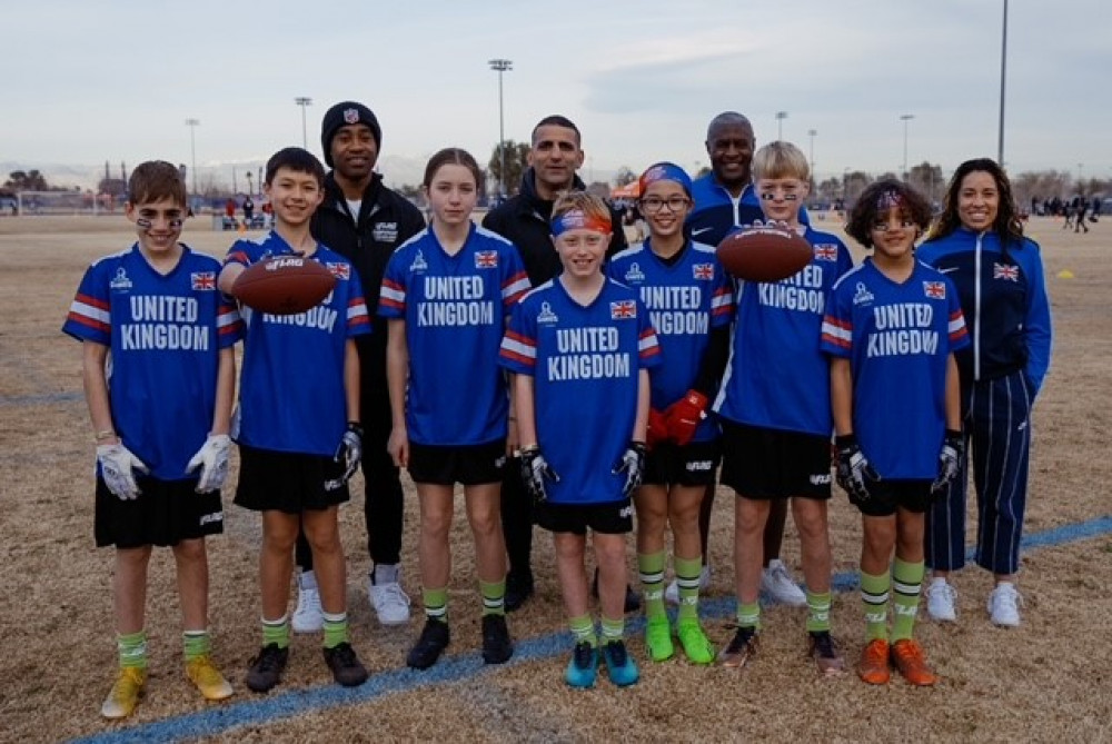Ealing school children represent the UK at the NFL Pro Bowl Games. Photo: Ealing Council. Ealing school children represent the UK at the NFL Pro Bowl Games. Photo: Ealing Council.