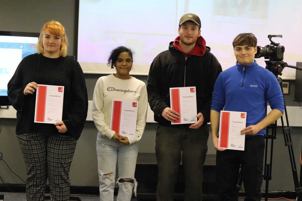 Winners L-R: Bee Roberts, Irene Da Costa Campos, Darcy Wootton-Davies and Tom Ellison (Staffordshire University).