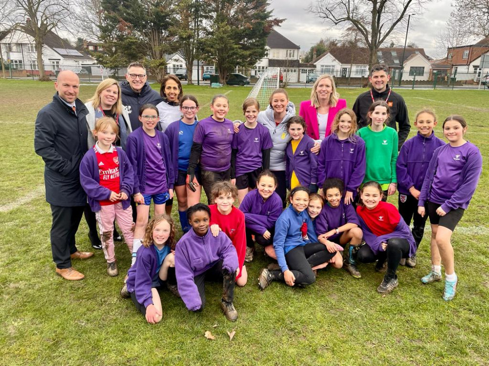 Heathfield girls football club alongside the Secretary of State for Education, Gillian Keegan and Twickenham MP, Munira Wilson (Image supplied) Heathfield girls football club alongside the Secretary of State for Education, Gillian Keegan and Twickenham MP, Munira Wilson (Image supplied)