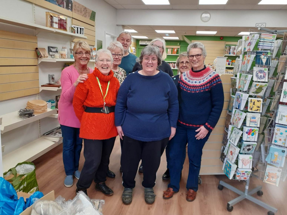 Sandbach's Oxfam manager, Jane Beeston (middle) with some of her staff. (Photo: Deborah Bowyer, Sandbach Nub News) 