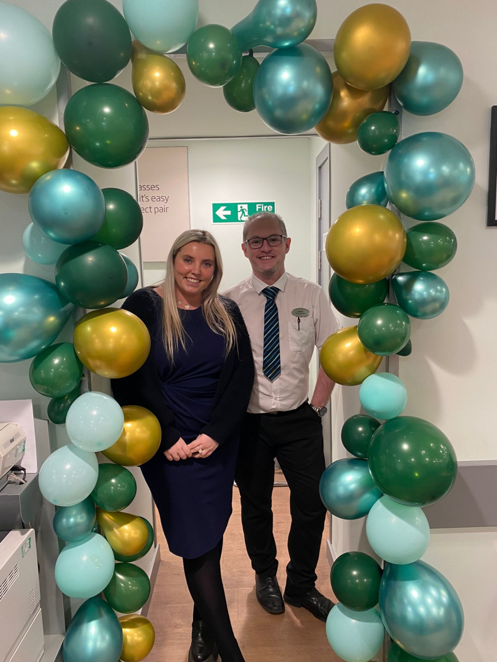 Ellie Davies, pre reg, and Geraint Watkins, optical assistant enjoying the celebrations Ellie Davies, pre reg, and Geraint Watkins, optical assistant enjoying the celebrations
