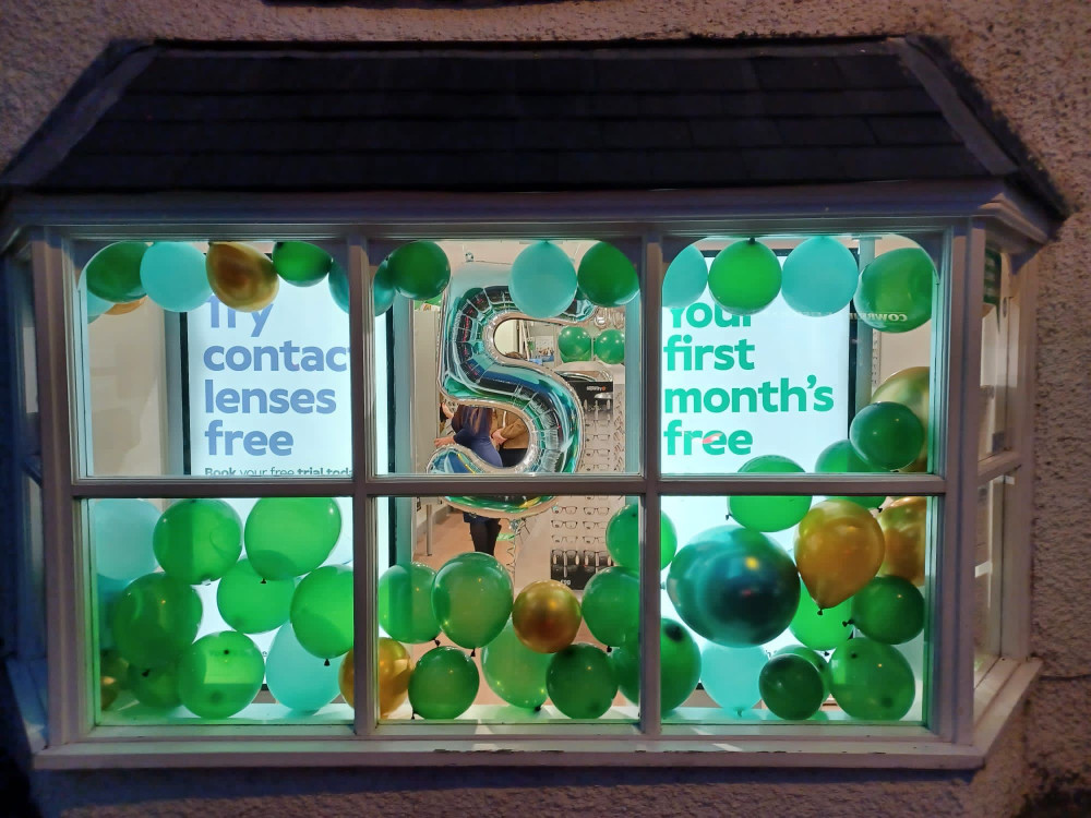 Specsavers Cowbridge shop window on its fifth birthday Specsavers Cowbridge shop window on its fifth birthday