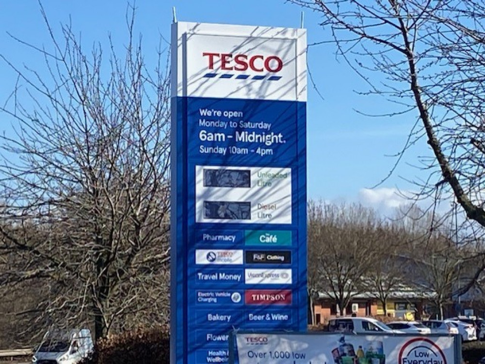 Tesco has explained why the petrol display sign at their Hucknall store on Ashgate Road (pictured) has not been displaying prices over the last few weeks. Photo Credit: Tom Surgay.