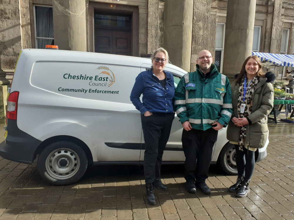  (l-r) Laura Smith – town clerk, Macclesfield Town Council, Mark Gidman – Cheshire East Council community enforcement officer, Helena Howler – assistant town clerk – Macclesfield Town Council (Cheshire East Council). 