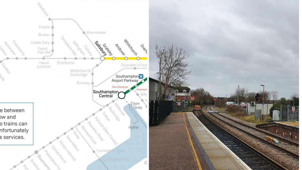 L: A map of train services on Saturday 18 March (Credit: SWR) R: Honiton Train Station (Nub News)