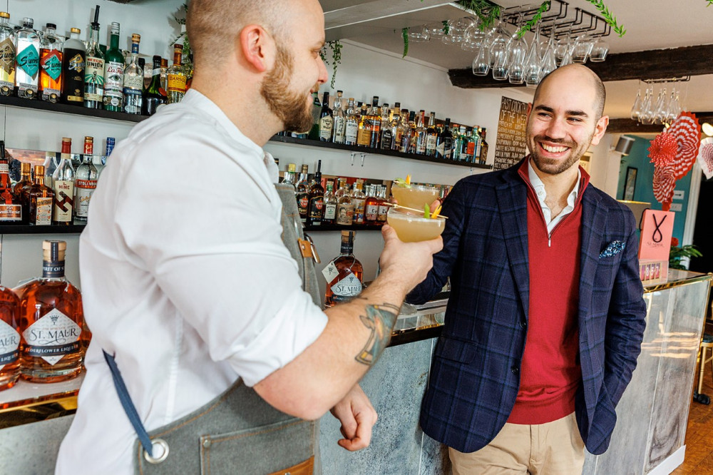 Matthew Hiscoe, owner of Café Cocktail in Stratford-upon-Avon (left) and William Seymour, Earl of Yarmouth, from Alcester (image via Everybody Smile Photography)