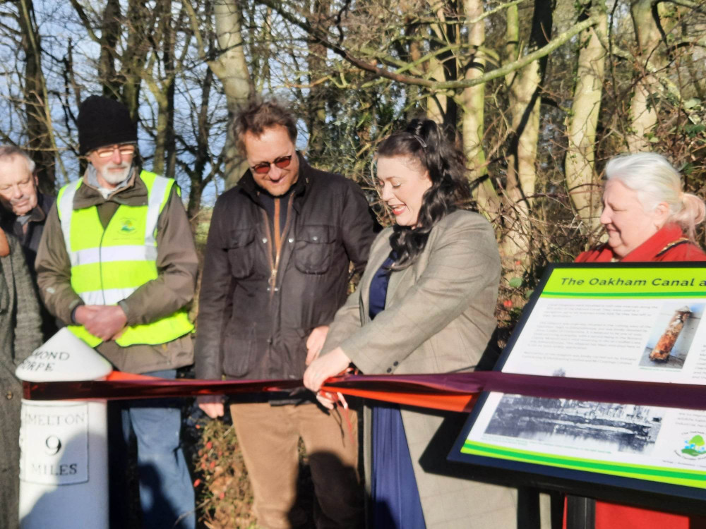 Alicia Kearns pictured celebrating the hard work of the Oakham Canal Green Corridors Project in January 2023. Image credit: Nub News. 