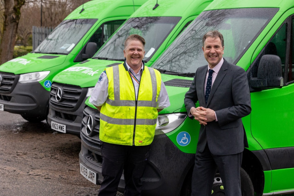 Metro Mayor Dan Norris and the first three WESTlink minibuses