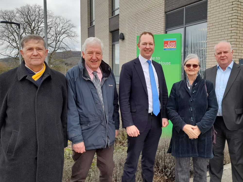 From left, Cllrs Nick Hookway and Geoff Jung, Richard Foord MP, and Cllrs Marianne Rixson and Paul Arnott