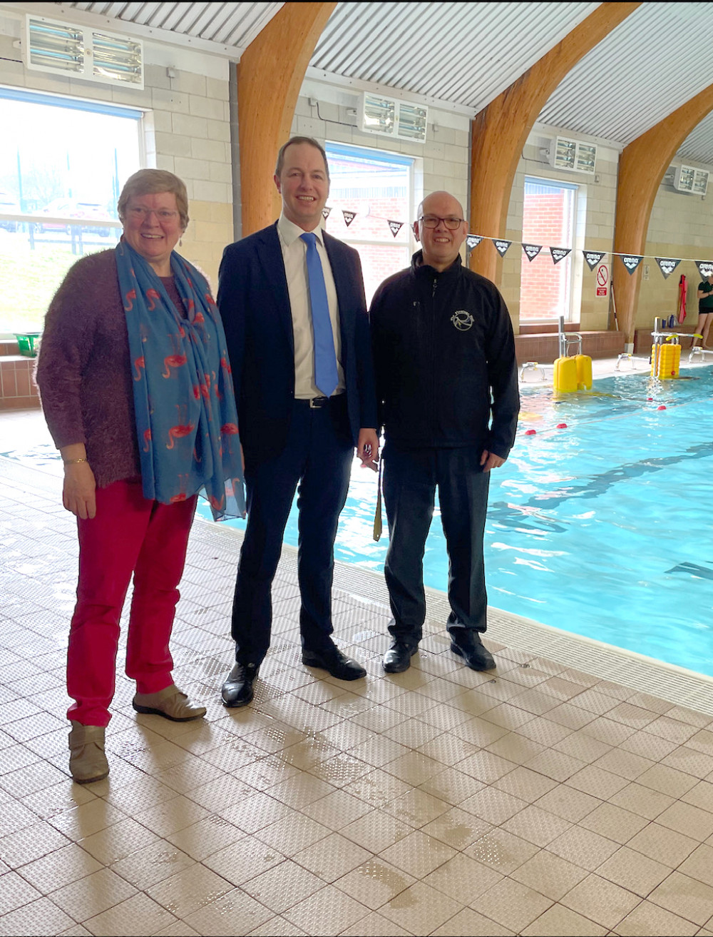 Axminster MP Richard Foord (centre) at the Flamingo Pool