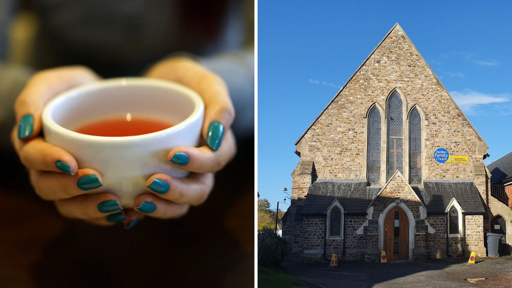 L: Hot drinks are served in the warm spaces R: Honiton Family Church opened as a warm space (Nub News)