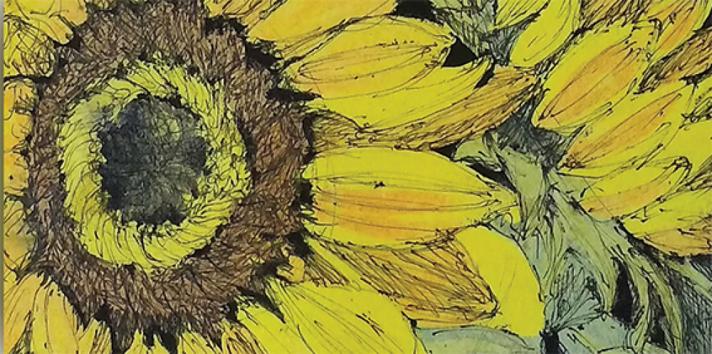 Flowers in Indian Ink and Gouache Wash Off
