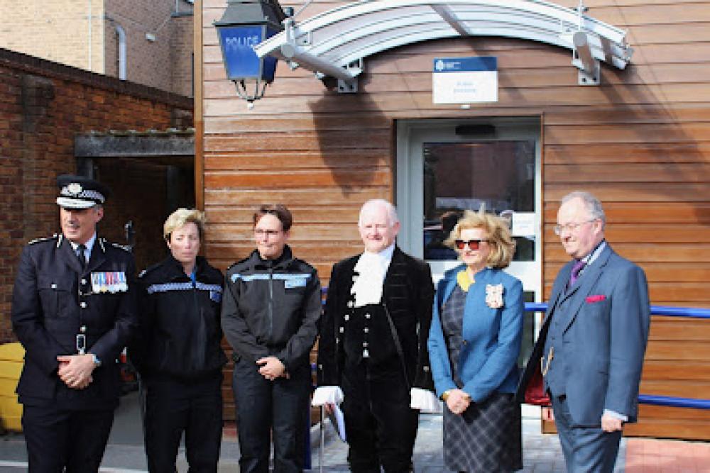 Rob Nixon, the High Sheriff of Rutland, and Dr Sarah Furness and PCC Rupert Matthews pictured with local officers. Image credit: Martin Brookes. Rob Nixon, the High Sheriff of Rutland, and Dr Sarah Furness and PCC Rupert Matthews pictured with local officers. Image credit: Martin Brookes.