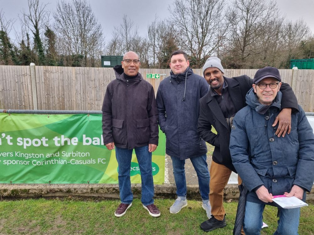 (Left to right) Specsavers Kingston's Hedley Cooper, Laboratory Manager, Vladyslav Radchenko, Administrator, Abdi Hakim, Technician & Mario Santoro, Technician 