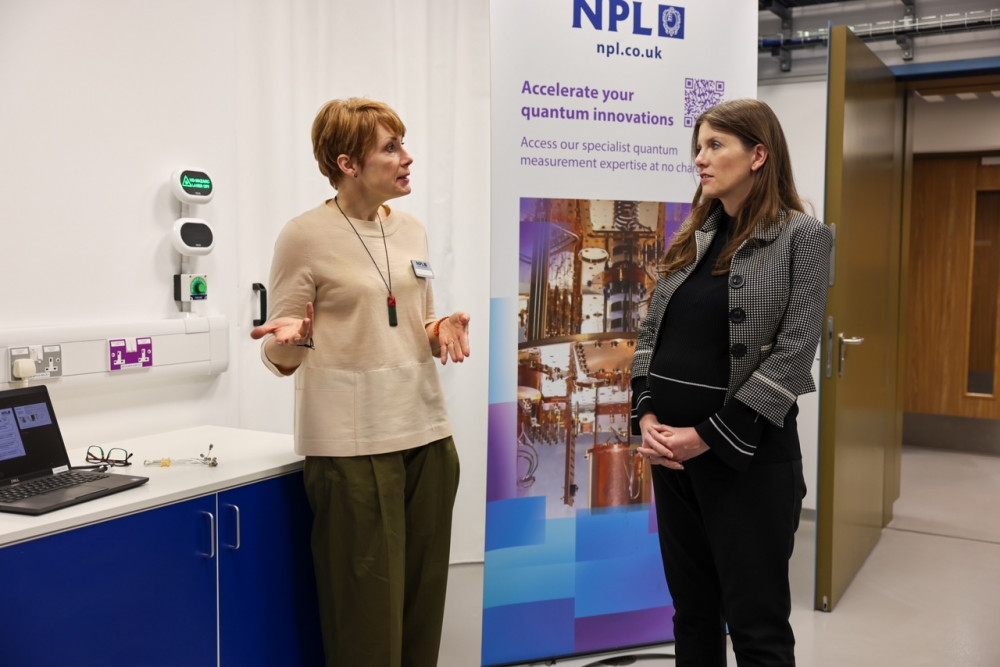 The Secretary of Sate for Science, Innovation and Technology, Michelle Donelan (right), paid a visit to Teddington yesterday to visit the National Physical Laboratory's new Advanced Quantum Metrology Laboratories (image supplied)