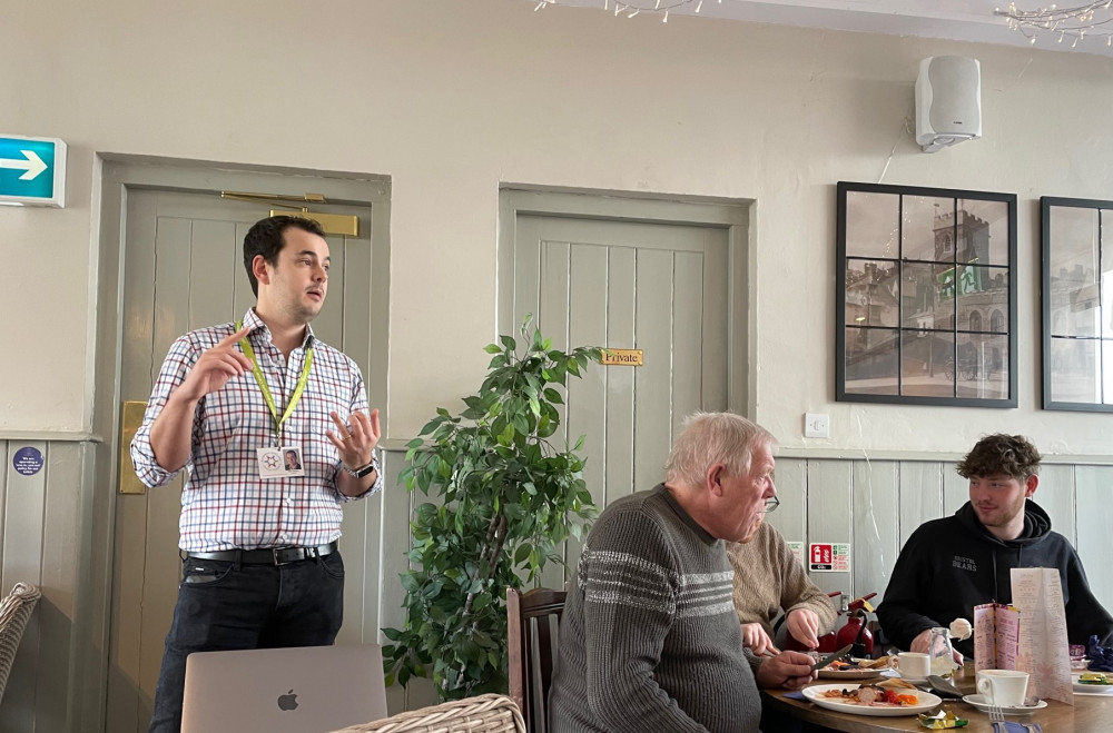 Axminster GP Dr Nick Hodges speaks at the Blokes Brunch event