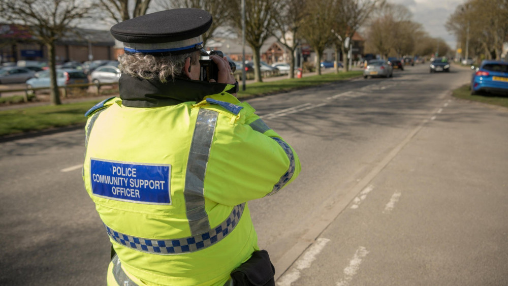 PCSO Dave Bunker monitors traffic (image via Lincolnshire Police)