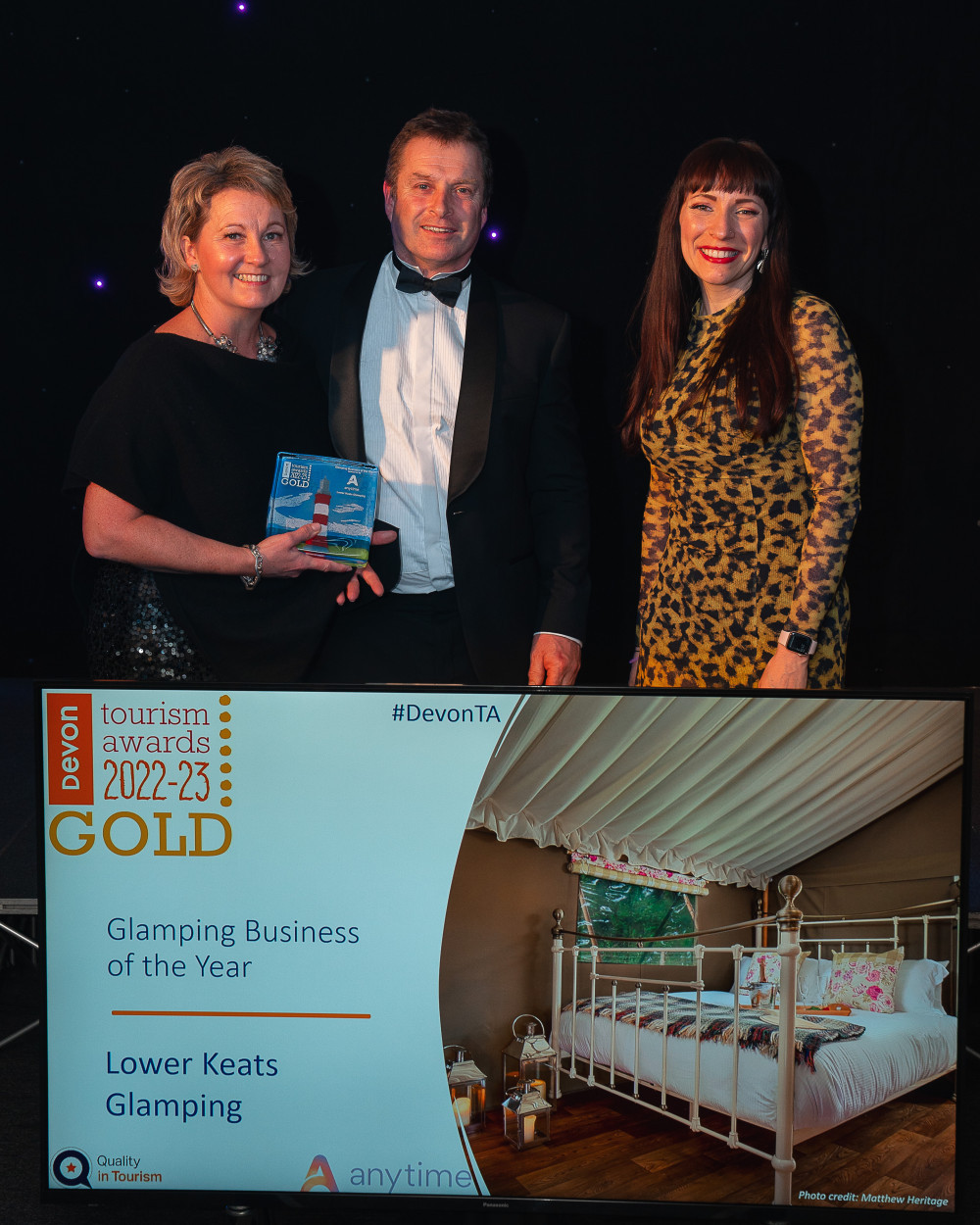 Linda and Gary Kellaway of Lower Keats Glamping pictured at the Devon Tourism Awards in February (photo credit: Nick Williams)