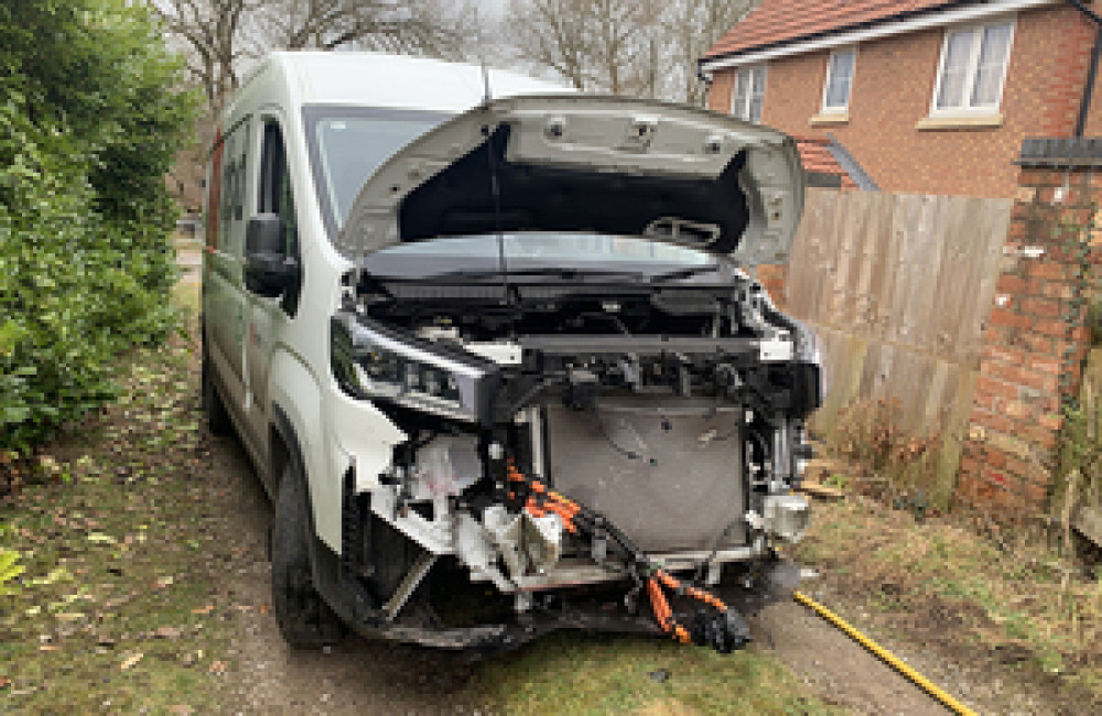 Van damaged in the collision at Home Farm level crossing on February 11th, 2023. (Photo: Network Rail)