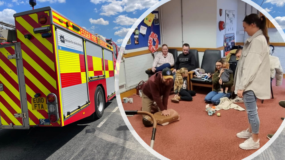 Two South Woodham on-call firefighters showed residents how to give children CPR, use a defibrillator and other lifesaving skills. (Photos: SWF Fire Station and ECFRS)