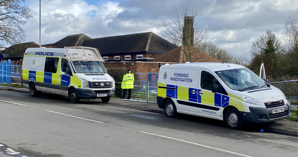 Police at the scene of the incident in Hugglescote just over a month ago. Photo: Coalville Nub News