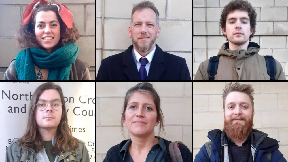 Weymouth resident Louis McKechnie pictured alongside fellow Just Stop Oil supporters who he faced trial with – Emily Brocklebank, David Baldwin, Alasdair Gibson, Bethany Mogie and Josh Smith