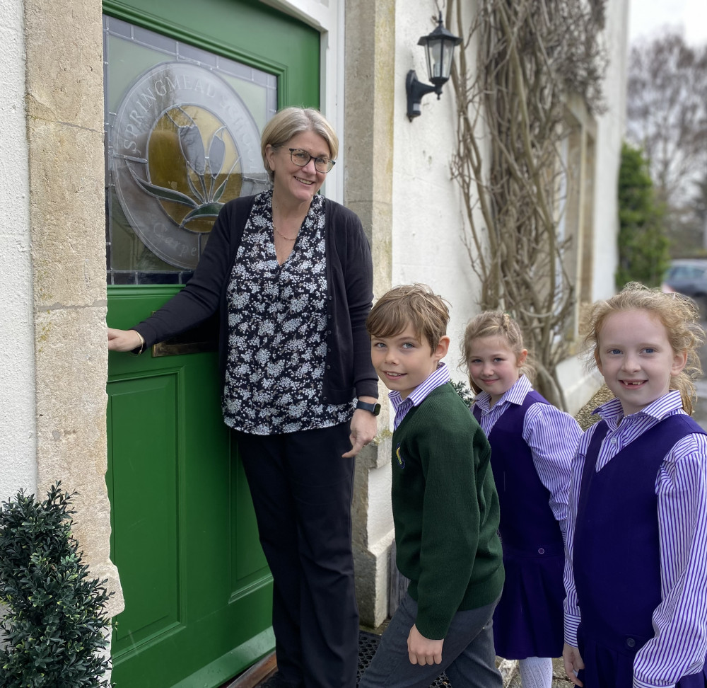 Headmistress Sally Cox with Springmead children