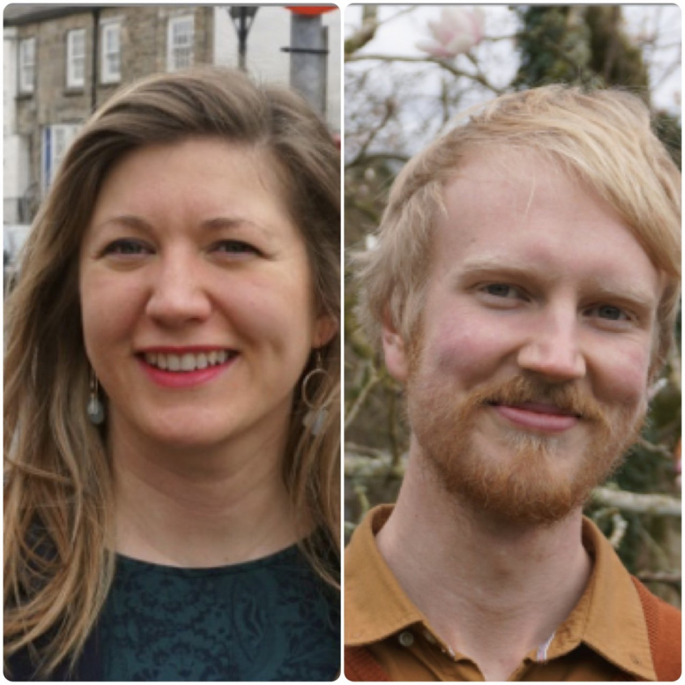 Penryn's new Green party Town Councillors Katie Orchel (left) and Owen Davies 