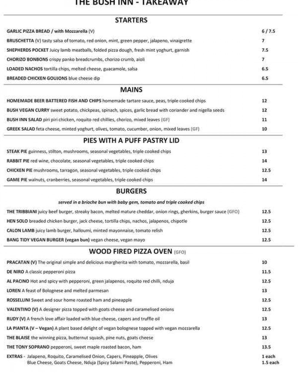 The takeaway menu, page one