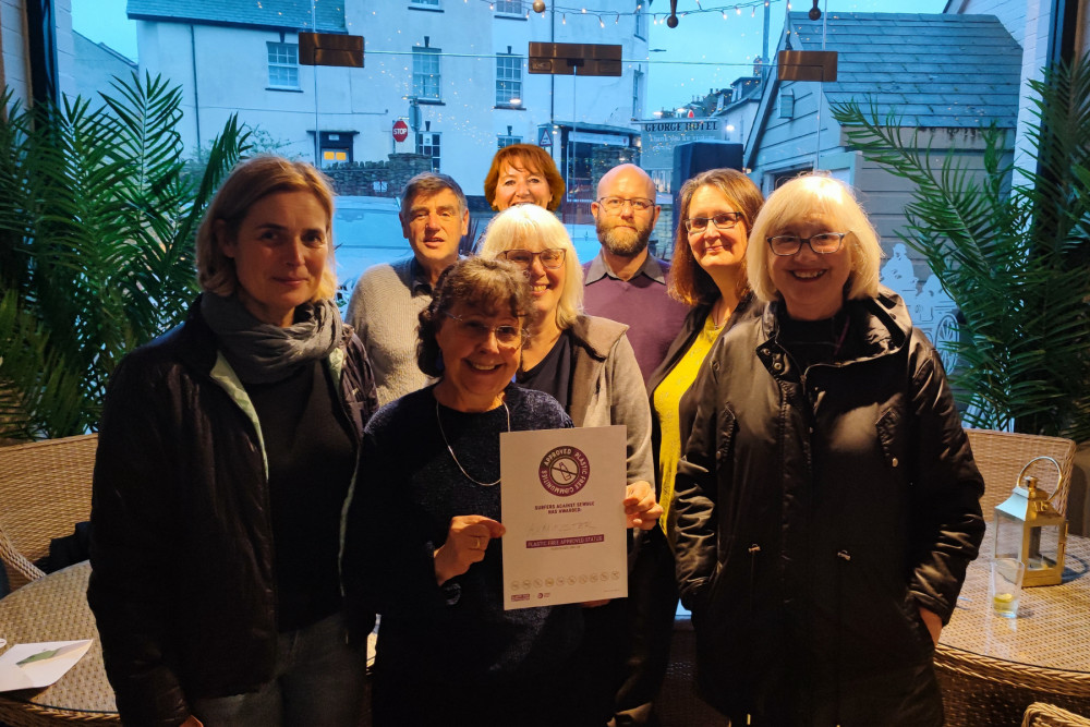 Plastic Free Axminster Steering Group with their Plastic Free Communities award