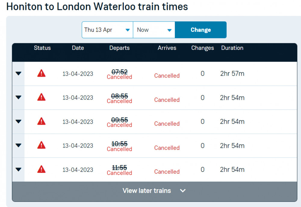 A screenshot of South Western Railway's website (SWR)