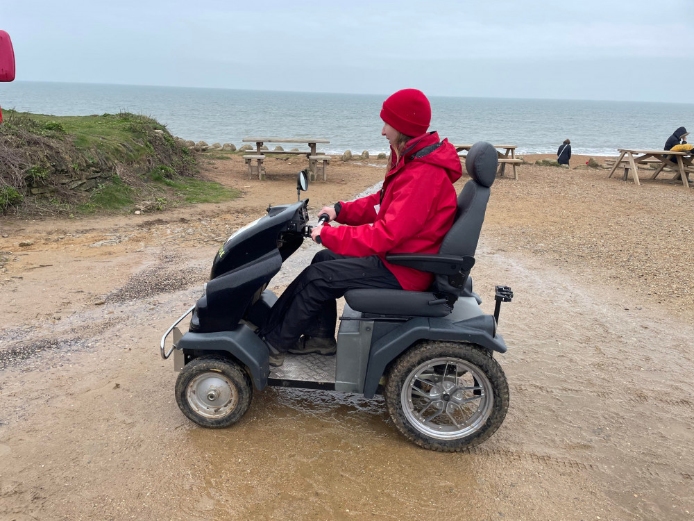 The Tramper scooter in use on the beach (photo credit: Lisa Wilcock, National Trust)